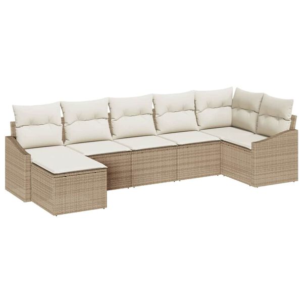 vidaXL Garten-Sofa-Set mit Kissen 7 pcs Beige und Creme Poly-Rattan