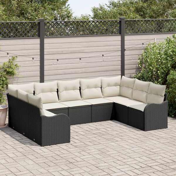 vidaXL Gartensofa-set mit Speicher 9 pcs Schwarz und Wei&szlig; Poly-Rattan