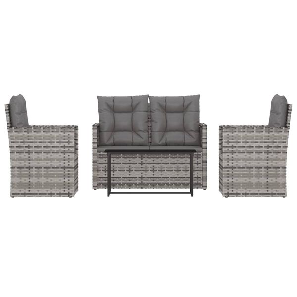vidaXL 4-tlg. Garten-Lounge-Set mit Kissen Poly Rattan Grau