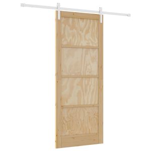 vidaXL Schiebet&uuml;r 86 x 211 cm Massives Kiefernholz Nat&uuml;rlich und Wei&szlig;