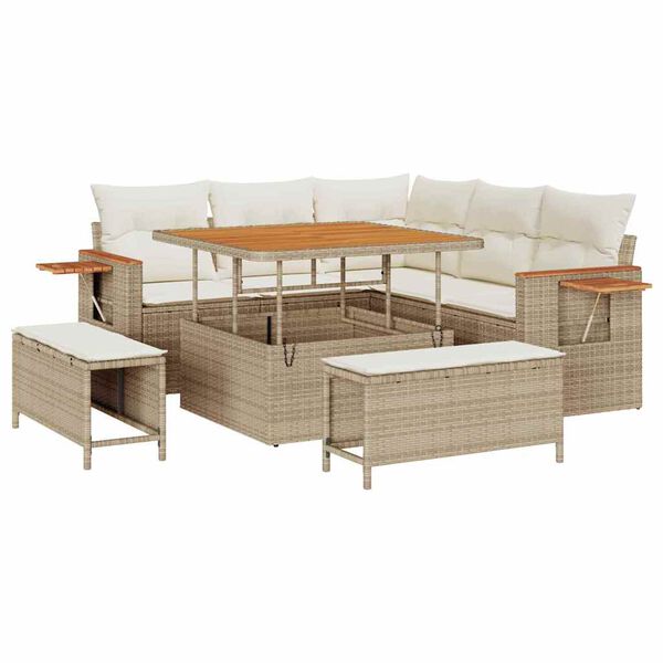 vidaXL Gartensofa-set mit Kissen 9 pcs Beige und Creme Poly-Rattan