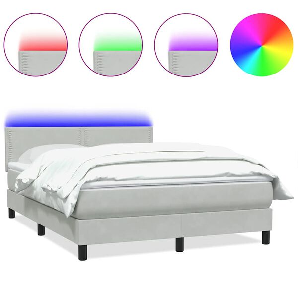 vidaXL Boxspringbett mit Matratze & LED Hellgrau 140x210 cm Samt