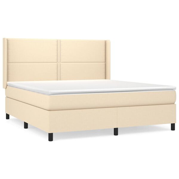 vidaXL Boxspringbett mit Matratze Creme 180x200 cm Stoff