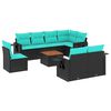 vidaXL 9-teiliges Gartensofa-Set mit Kissen, schwarzes Polyrattan