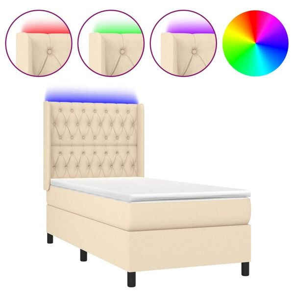 vidaXL Boxspringbett mit Matratze & LED Creme 80x200 cm Stoff