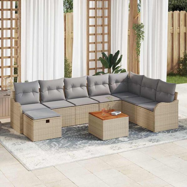 vidaXL Gartensofa-set mit Kissen mit Speicher 9 pcs Beige Poly-Rattan