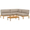 vidaXL Sofa Set mit Kissen Uni 4 pcs Taupe Massivholz Akazie