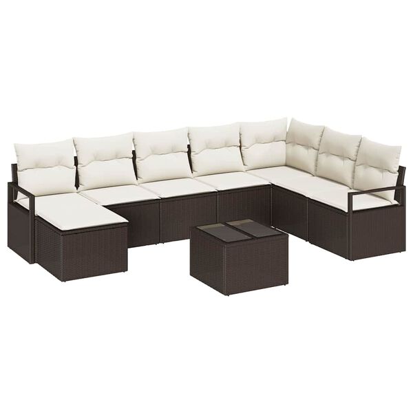 vidaXL Sofa Set mit Kissen 9 pcs Braun und Creme Poly-Rattan