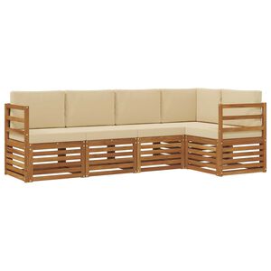 vidaXL Ecksofa Set mit Kissen 5 pcs Natur und Beige Massivholz Akazie