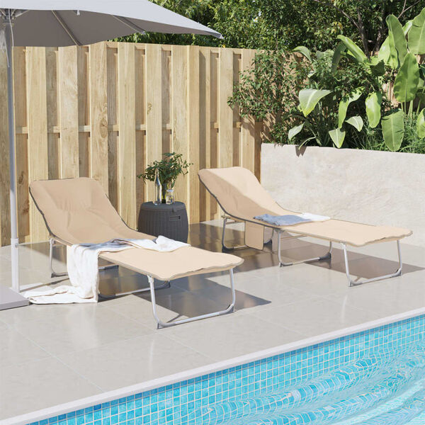 vidaXL Sonnenliege Klappbar Beige Stoff