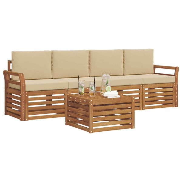 vidaXL Sofagarnituren 5 pcs Natur und Beige Massivholz Akazie