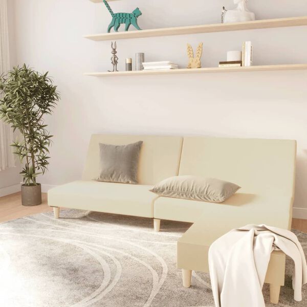 vidaXL Schlafsofa 2-Sitzer mit Fu&szlig;hocker Creme Stoff