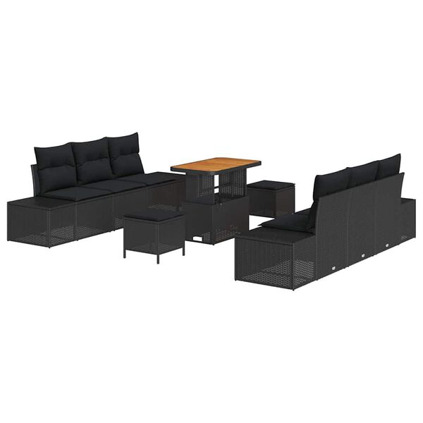 vidaXL Garten-Sofa-Set mit Kissen mit Speicher 9 pcs Schwarz