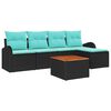 vidaXL Gartensofa-set 6 stk. Schwarz und T&uuml;rkis Poly-Rattan
