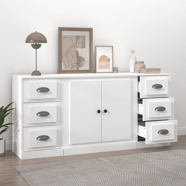vidaXL Sideboards 3 Stk. Weiß Holzwerkstoff