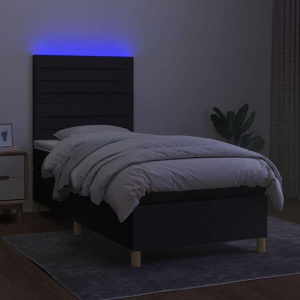 vidaXL Boxspringbett mit Matratze & LED Schwarz 90x200 cm Stoff