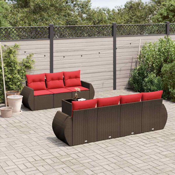 vidaXL 8-teiliges Gartensofa-Set mit Kissen, braun, Polyrattan