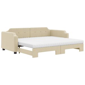 vidaXL Tagesbett Ausziehbar mit Matratzen Creme 80x200 cm Stoff
