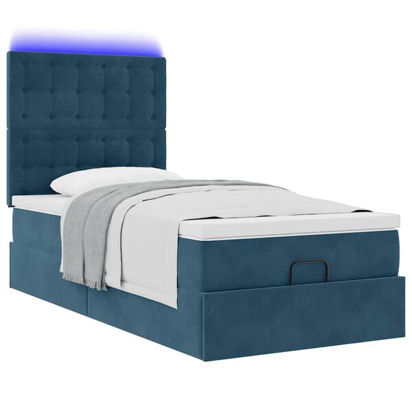 vidaXL Ottoman-Bett mit Matratzen & LEDs Dunkelblau 80x200 cm Samt