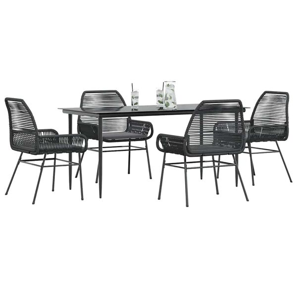 vidaXL 5-tlg. Garten-Essgruppe mit Kissen Schwarz Poly Rattan Glas