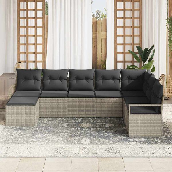 vidaXL Sofa Set mit Kissen mit Speicher 7 pcs Hellgrau Poly-Rattan