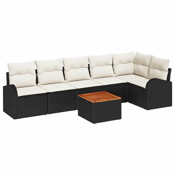 vidaXL Gartensofa-set mit Kissen 7 pcs Schwarz Poly-Rattan
