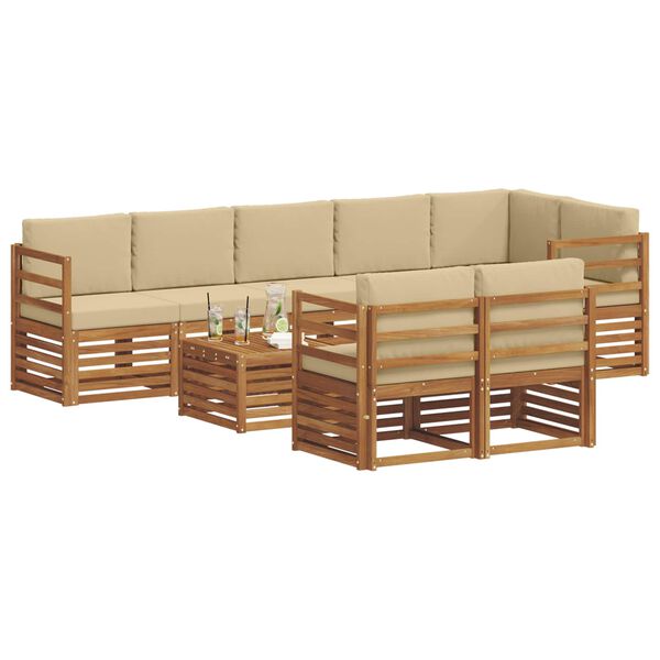 vidaXL Sofagarnituren 9 pcs Natur und Beige Massivholz Akazie