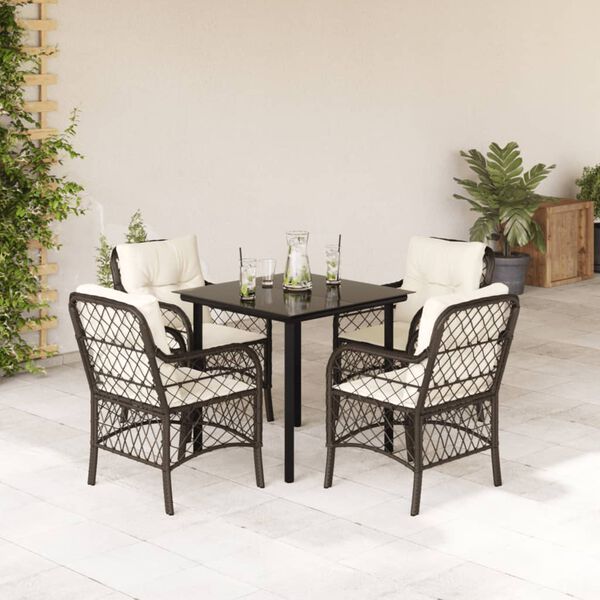 vidaXL 5-tlg. Garten-Essgruppe mit Kissen Braun Poly Rattan