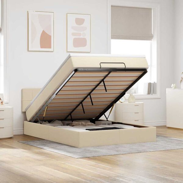 vidaXL Ottomane Bett mit Matratze & LEDs Creme 140x200 cm Stoff