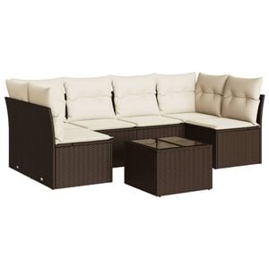vidaXL 7-tlg. Garten-Sofagarnitur mit Kissen Braun Poly Rattan
