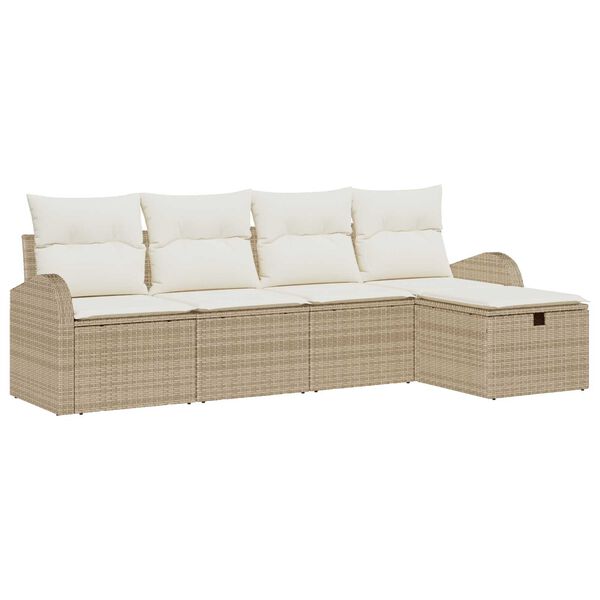 vidaXL Garten-Sofa-Set mit Kissen mit Speicher 5 pcs Beige Poly Rattan