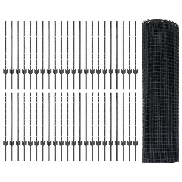 vidaXL Zaun mit Pfosten Grau 0,8 x 100 m Stahl und PVC