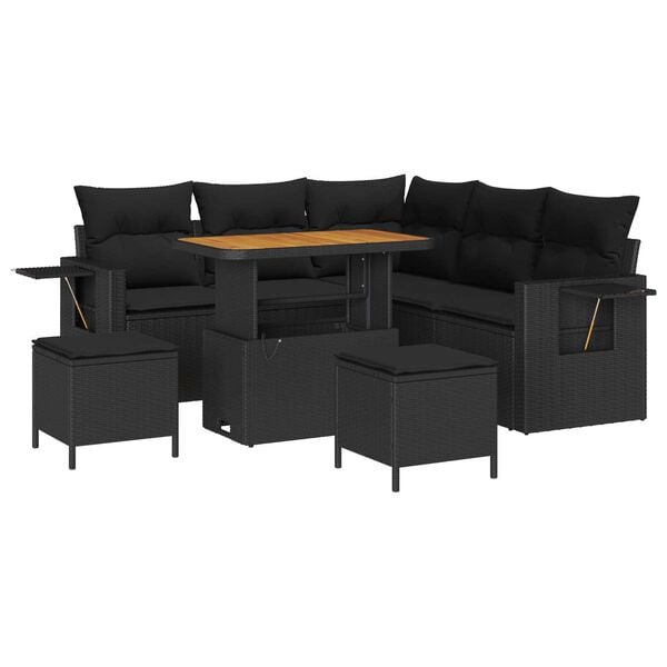 vidaXL Gartensofa-set mit Kissen 9 pcs Schwarz Poly-Rattan