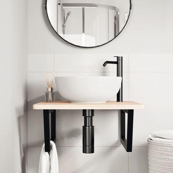 vidaXL Waschtischplatte mit Halterung Stahl und Massivholz Eiche