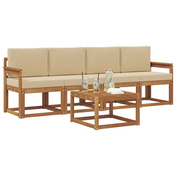 vidaXL Outdoor-Sofagarnitur 5 pcs Natur und Beige Massivholz Akazie