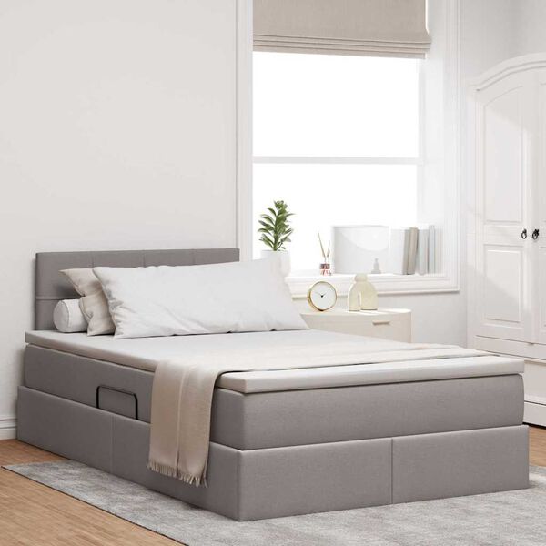 vidaXL Bett mit Stauraum und LED mit Matratze Taupe 120 x 190 cm Stoff
