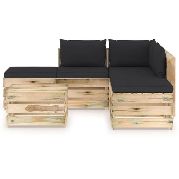 vidaXL 6-tlg. Garten-Lounge-Set mit Kissen Gr&uuml;n Impr&auml;gniertes Holz