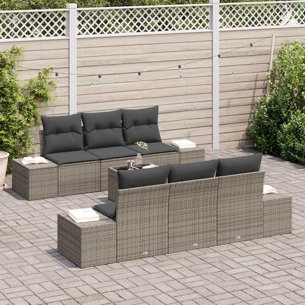 vidaXL Sofa Set mit Kissen 7 pcs Grau Poly Rattan