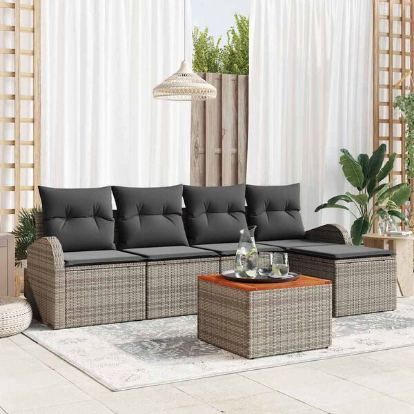 vidaXL Gartensofa-set mit Kissen 6 pcs Grau Poly-Rattan