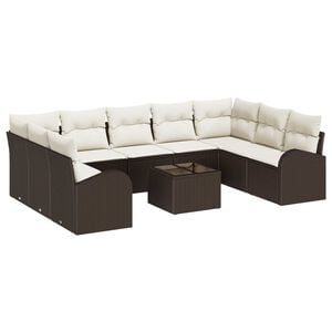 vidaXL Gartensofa-set mit Kissen 10 pcs Braun und Wei&szlig; Poly-Rattan