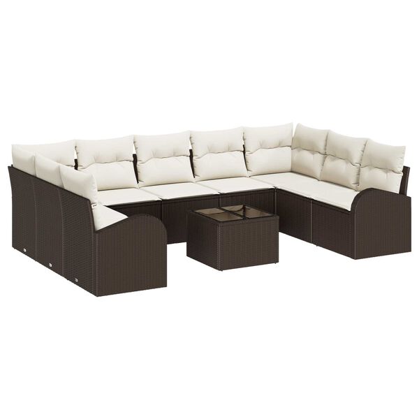 vidaXL Sofa Set mit Kissen 10 pcs Braun und Weiß Poly-Rattan