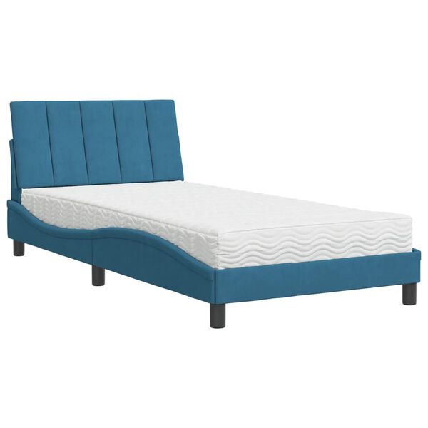 vidaXL Bett mit Matratze "Hanko" Blau 100x200 cm Samt