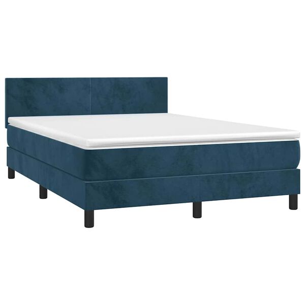 vidaXL Boxspringbett mit Matratze & LED Dunkelblau 140x190 cm Samt