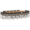 vidaXL 15-tlg. Garten-Essgruppe mit Kissen Grau Poly Rattan