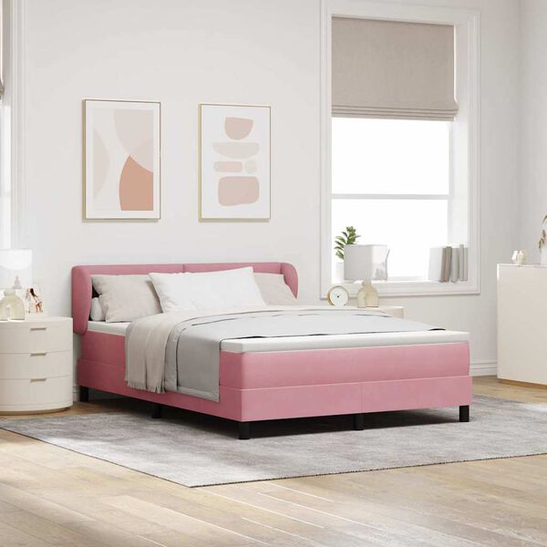 vidaXL Boxspringbett mit Matratze mit Kopfteil Rosa 140 x 190 cm Samt