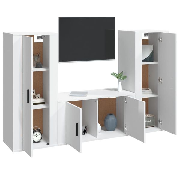 vidaXL 3-tlg. TV-Schrank-Set Hochglanz-Wei&szlig; Holzwerkstoff
