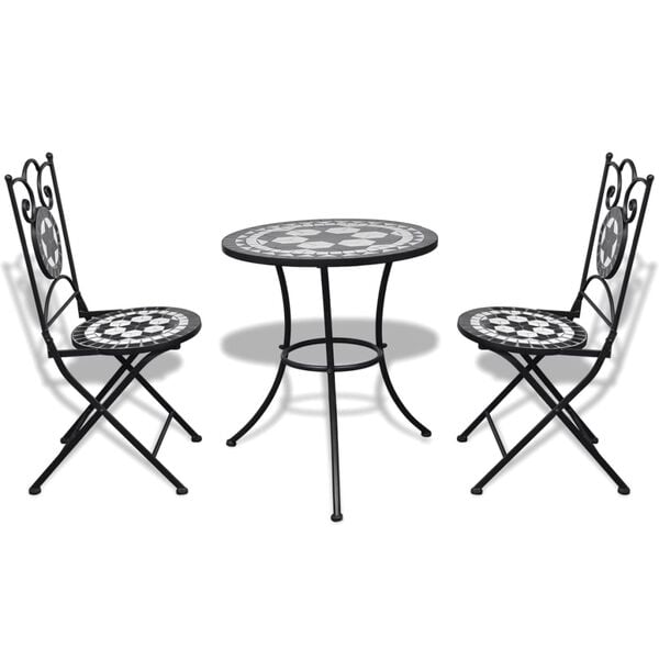vidaXL 3-tlg. Bistro-Set Keramik Schwarz und Weiß