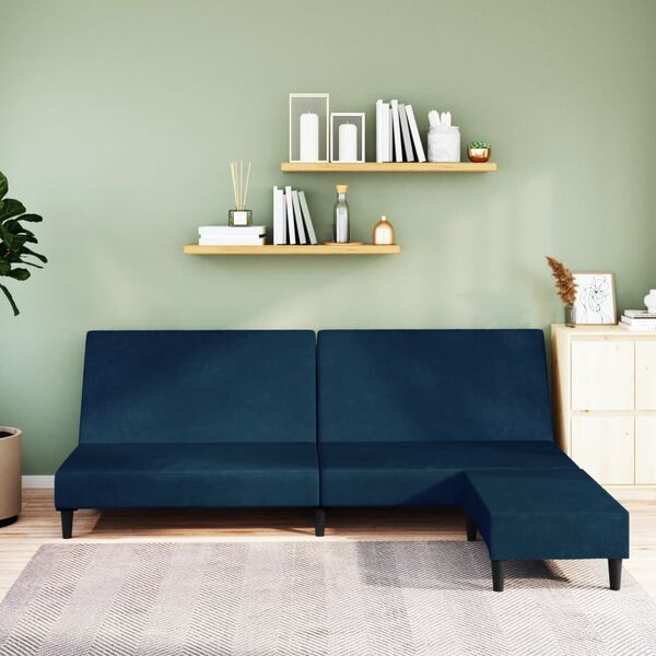 vidaXL Schlafsofa 2-Sitzer mit Fu&szlig;hocker Blau Samt
