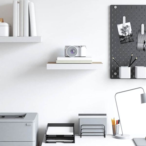 vidaXL Schweberegal Eichen-Optik und Wei&szlig; 50x23x3,8 cm MDF