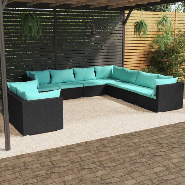 vidaXL 9-tlg. Garten-Lounge-Set mit Kissen Schwarz Poly Rattan
